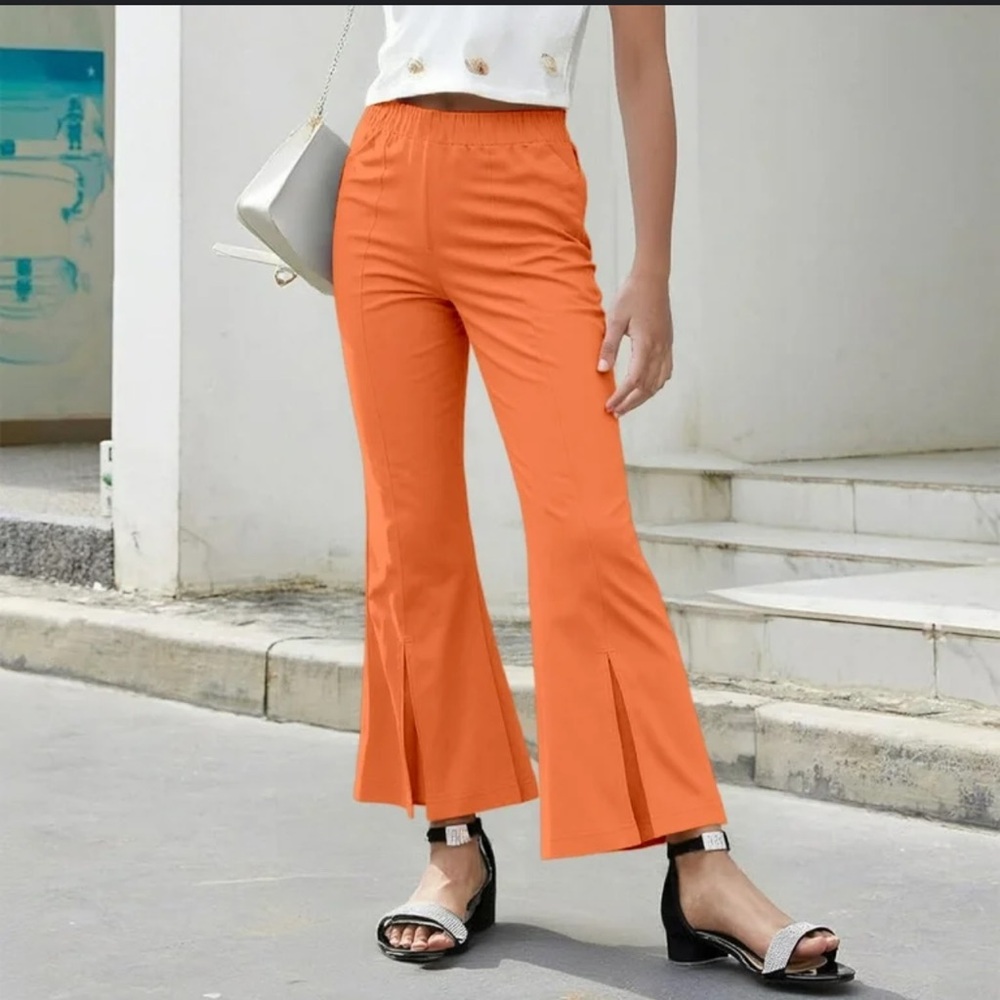 Orange Flared Women's Pants with Front Split